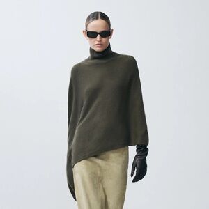 SRG Sofia Richie Grange Axele Cashmere Knit Cape Dark Olive Small NEW $500